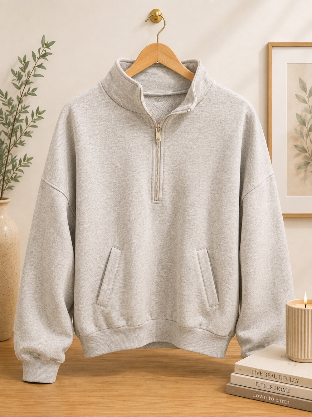 Men's Light Gray Half-Zip Sweatshirt